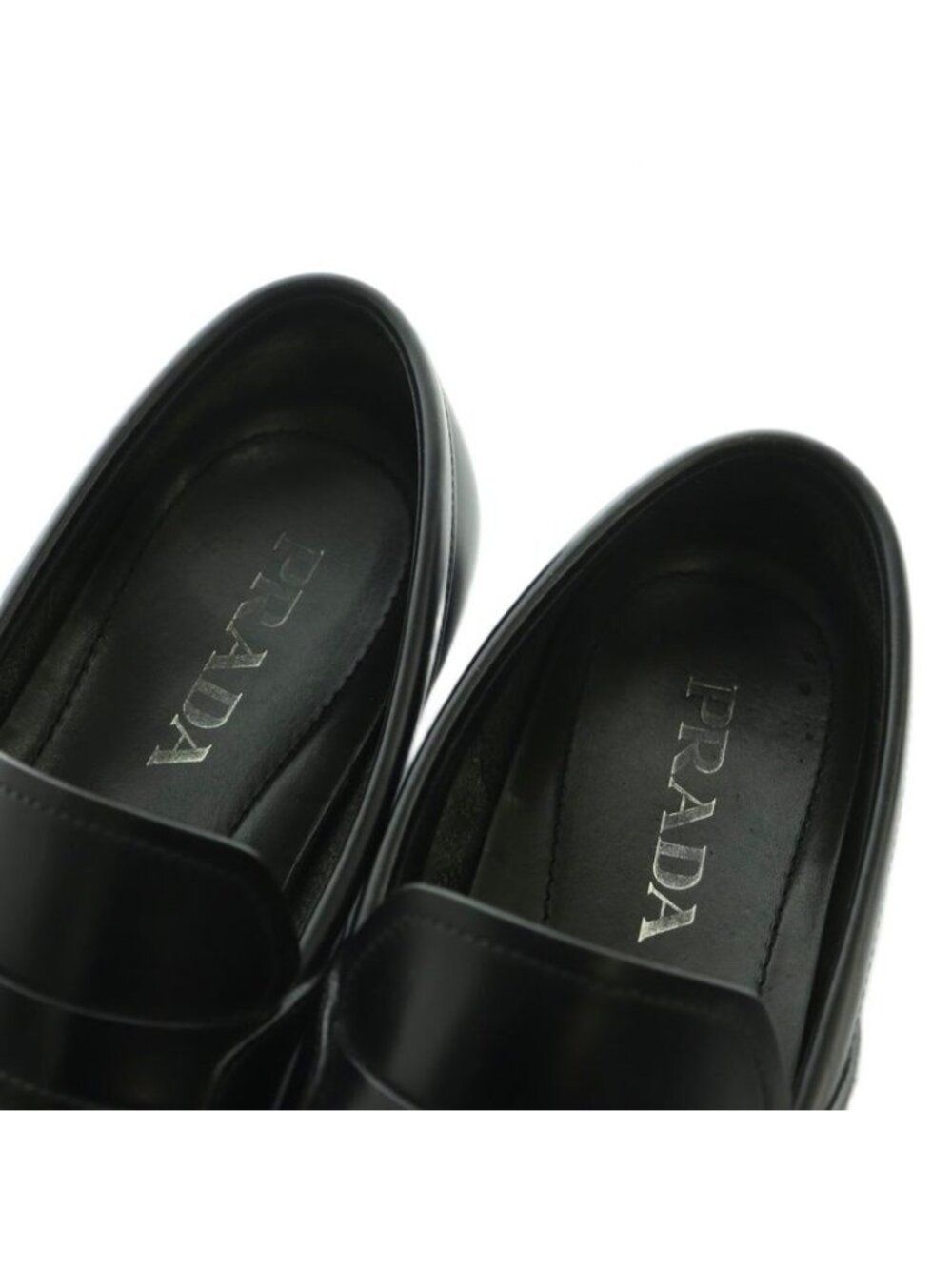 Prada Brushed Leather Loafers Moccasins Cowhide 6 Black - Picture 4 of 9